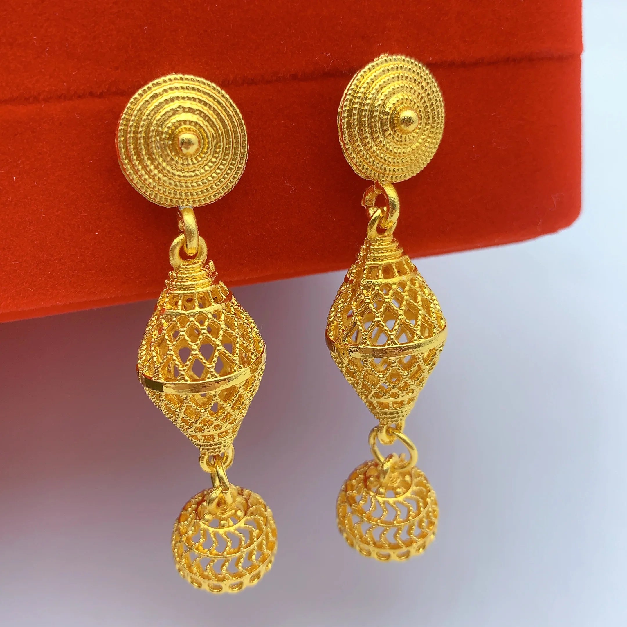 Brazilian 24k Gold Plated Jewelry Set For Women Wedding Long Necklace Earrings Jewellery Dubai Nigerian African Bridal Sets