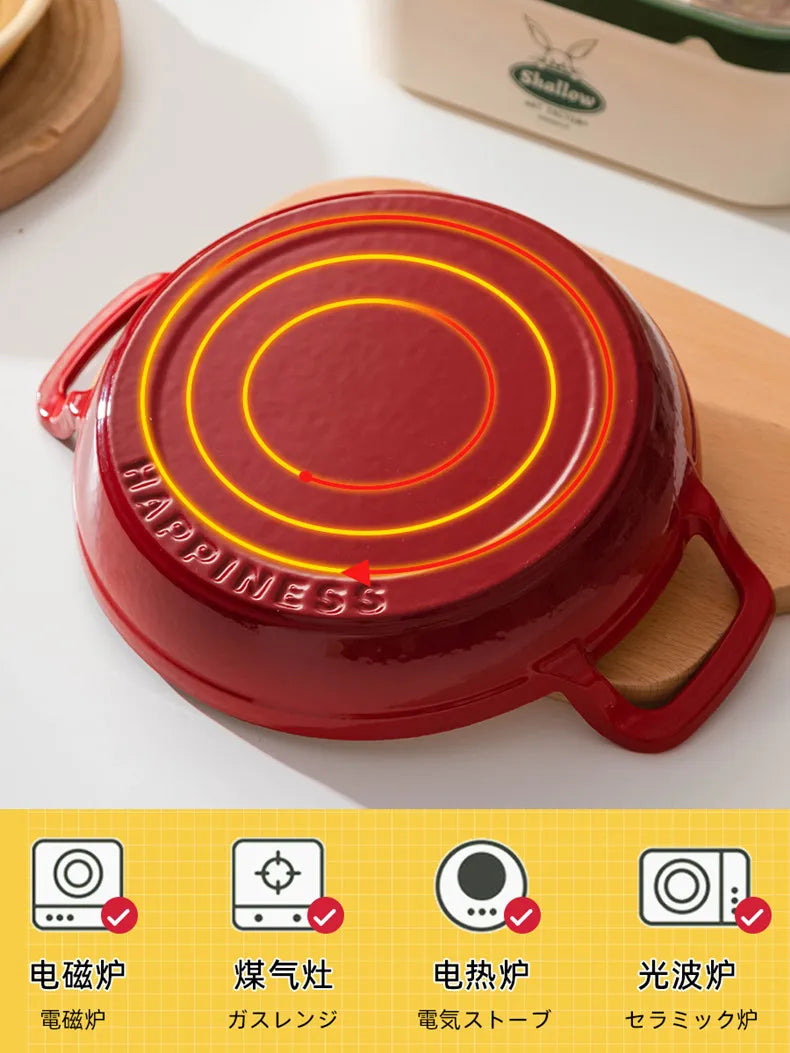 Enameled Cast Iron Frying Pan 20cm Dual Loop Handle Skillet Non Stick Grill Pan For Fried Steak For Oven Stovetop Induction