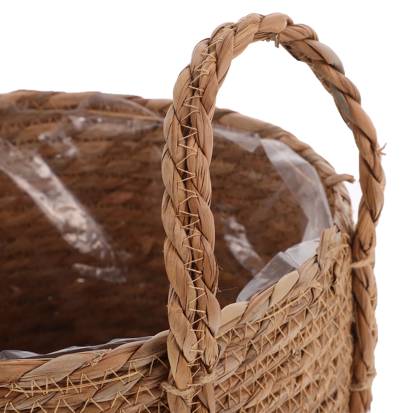 1Pcs Braided Seagrass Flowerpot 25Cm Vintage Style Planter with Plastic Liner Ideal for Artificial Plants and Desktop Storage