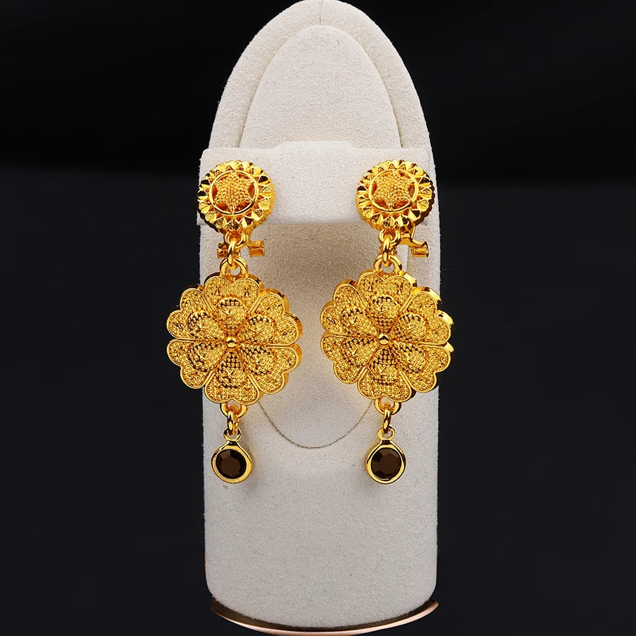 3PCS Ethiopian jewelry set for Women, gold Black Beads Dubai Habesha Earring Necklace African Middle East bride wedding gift,