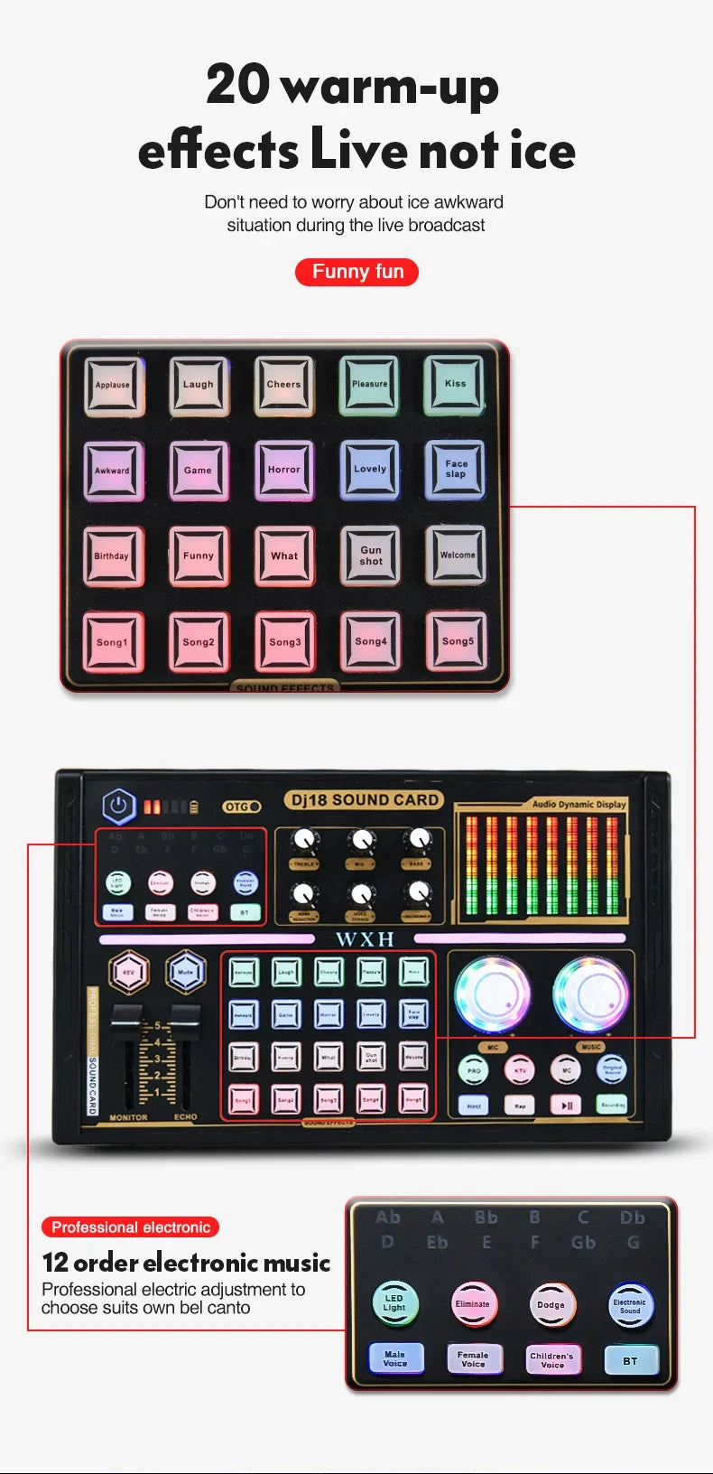 DJ18 Sound Card Studio Record Professional Mixer Singing Noise Reduction Microphone Voice BM800 Live Broadcast Mick Tok Music