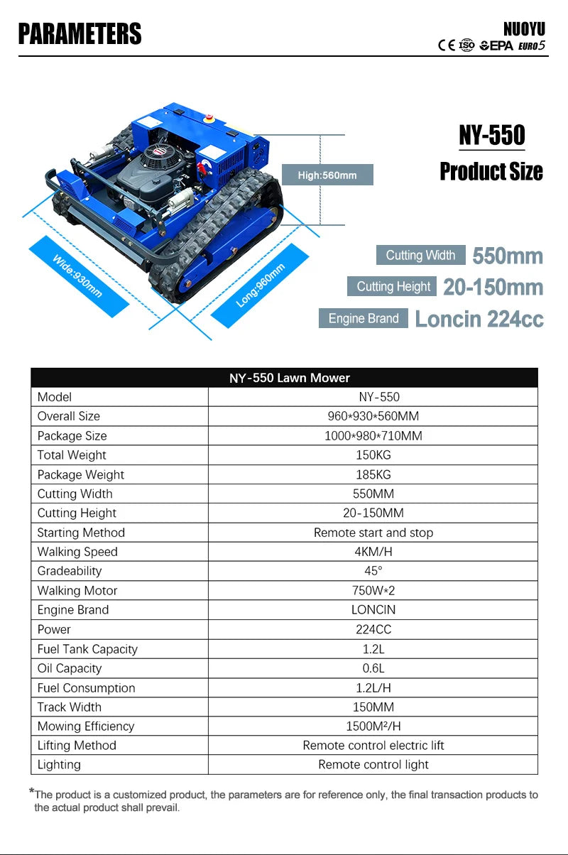 Customized Zero-Turn Discounted Lawn Mower - Remote-Controlled All-Terrain Self-Propelled Robot with 550mm Cutting Width