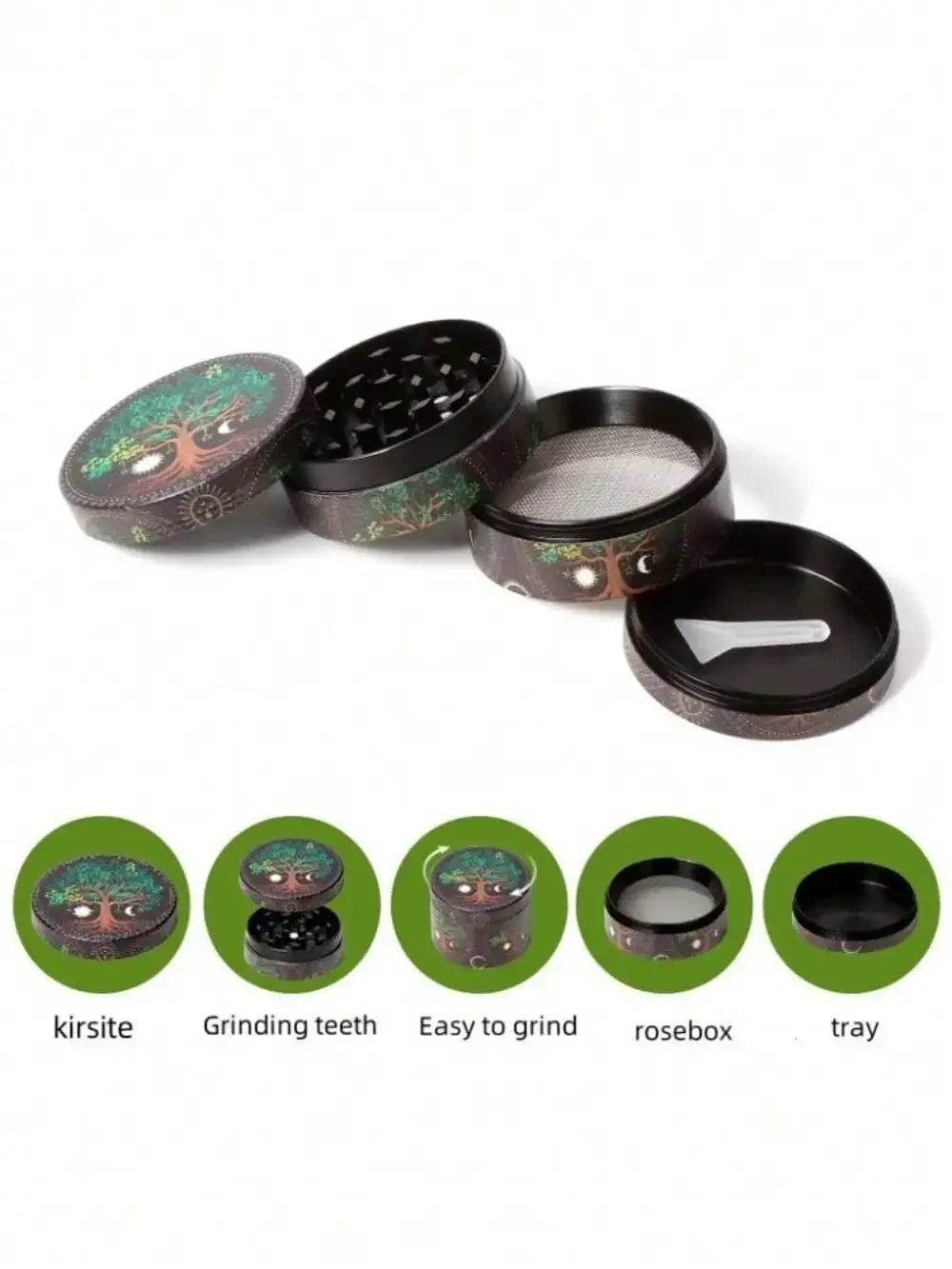 2inch Boho Tree Herb Grinder 4-Layers Metal Pepper Mortar Spice Mill Tobacco Grass Raw Grinder Smoking Accessories Kitchen Tool