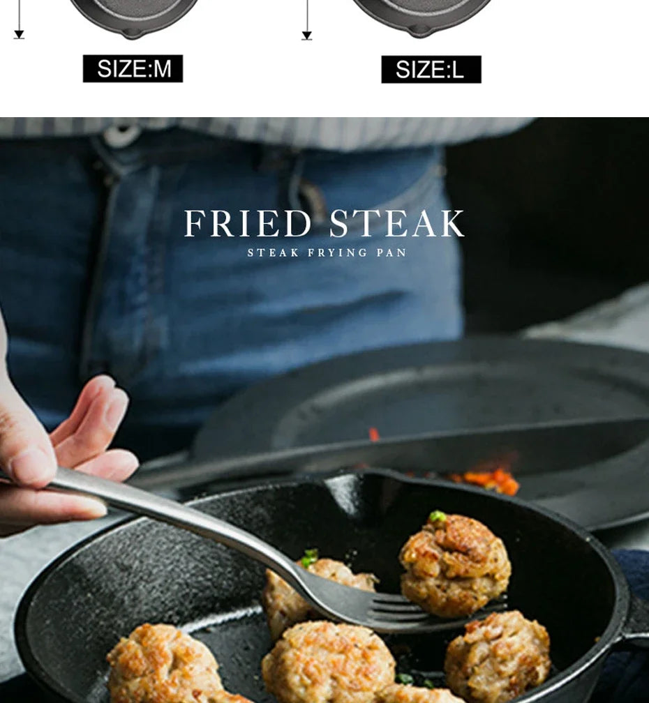 Cast Iron Frying Pan 14/16/20cm Non-stick Fried Steak Pot Egg Pancake Skillet for Gas Induction Cooker Universal Cookware