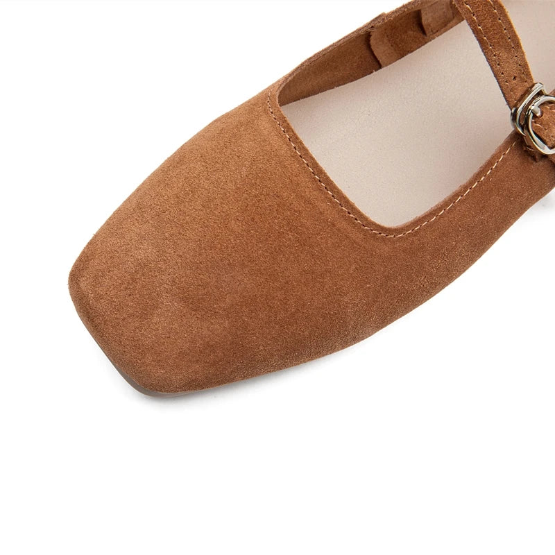 AIYUQI Mary Jane Women's Shoes 2026 New Suede Leather Non-slip Women Ballet Flat Shoes Square Toe Comfortable Female Shoes