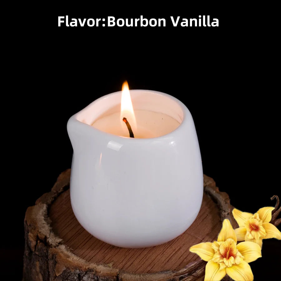 1pc Amber Vanilla massage essential oil candle, coconut wax, heating, body open back SPA romantic holder home decor valentines