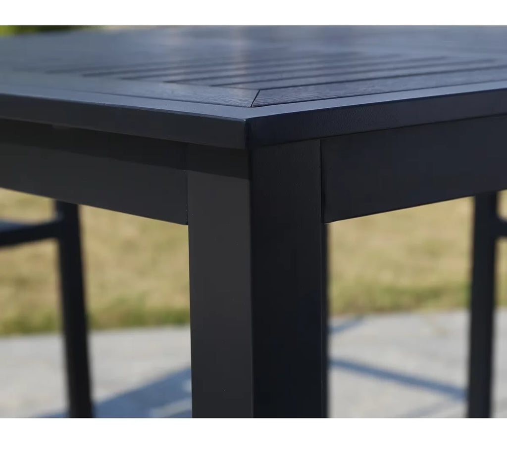 150cm Outdoor Table Large Metal Frame Rectangular Patio Table Family Outdoor Dining Table Wood-plastic Waterproof Tabletop