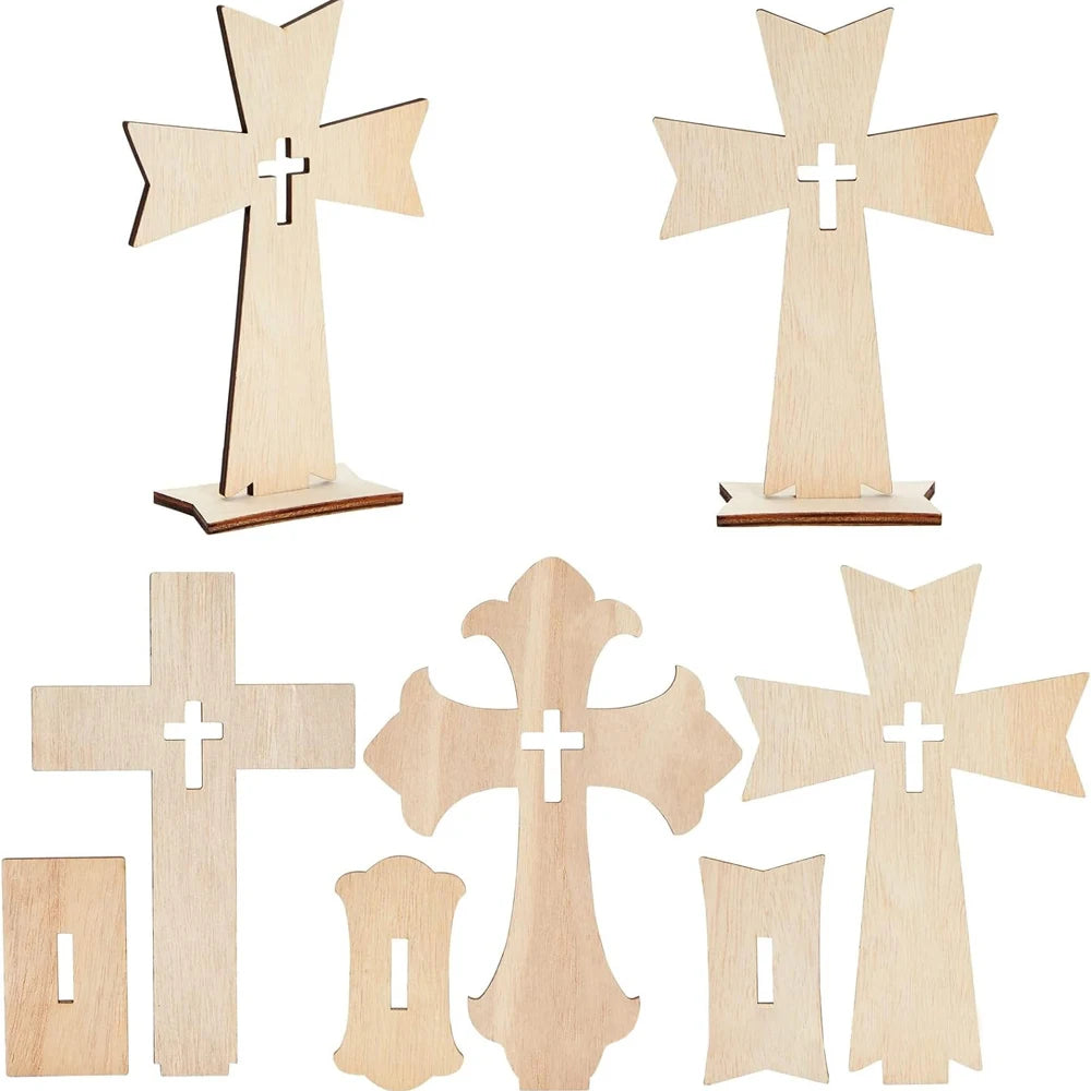 12PC Wooden Cross Crafts Creative Festival Accessories Wooden Cross Crafts Halloween Ornaments Wood Chips