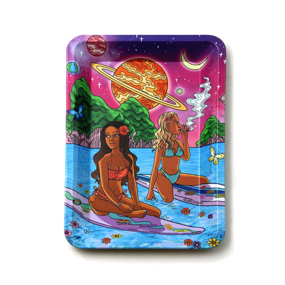 Cigar Rolling Tray Metal Storage Container Tinplate Household Supplies Accessories Size 18x12.5cm Storage Trays Various Patterns