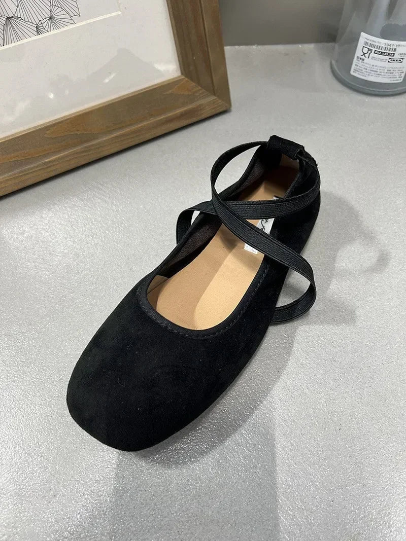 Designer Ankle Lace Up Women Ballet Flats Fashion Shallow Soft Sole Footwear Ladies Casual Outdoor Ballerina Shoes