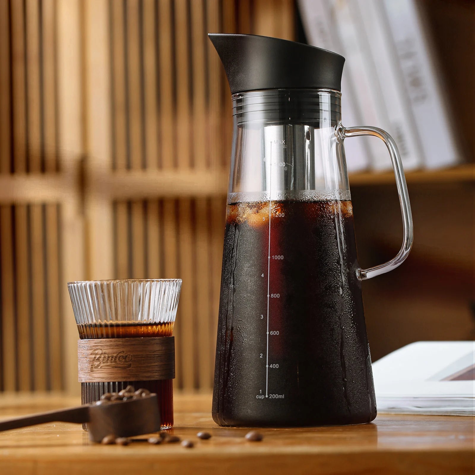 BINCOO 1500ML Cold Brew Coffee Maker with Removable Stainless Steel Filter, Home Cold Brew Coffee Iced Tea Maker & Fruit Pitcher
