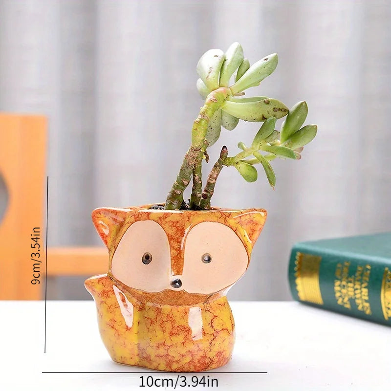 Ceramic Fox Plant Pot Micro Cute Mini Potted Succulents Small Flower Pots Bonsai Cartoon Planter Home Flower Pots Decorative