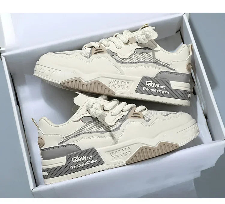 2025 new large-sized men's shoes, all-season fashion and versatile, soft-soled white sneakers and sports shoes