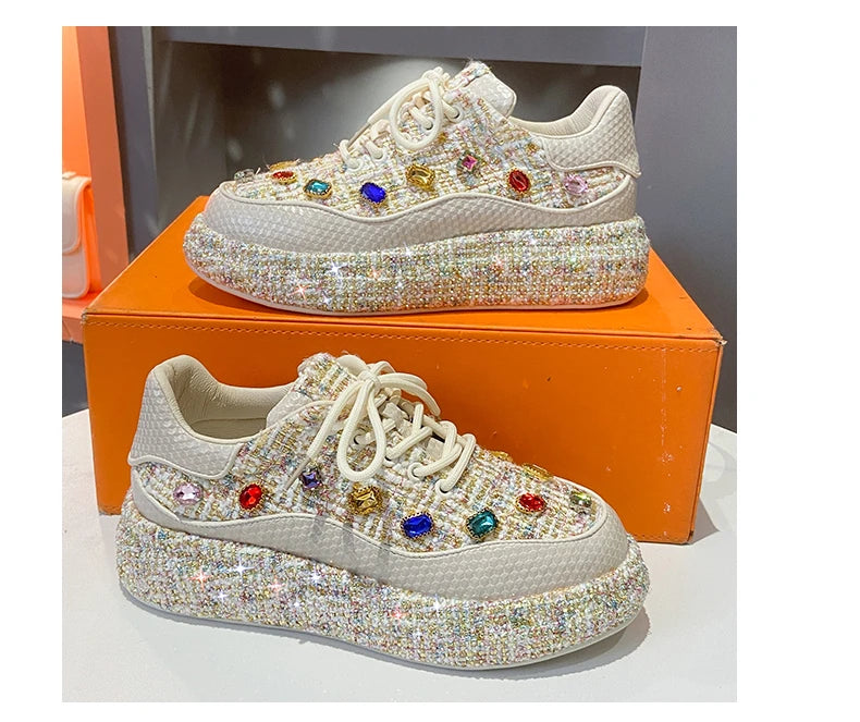 Designer Sneakers for Women 2025 New Spring Shiny Rhinestones Women's Vulcanize Shoes Fashion Autmn Platform Casual Shoes Female