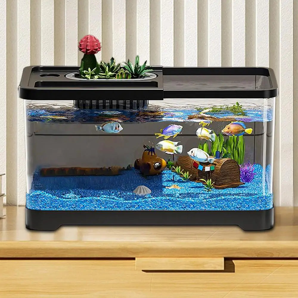 Aquarium Kit Betta Fish Tank For Beginners Desktop Beginner Aquarium with Landscape Decor Accessories For Aquatic Animals