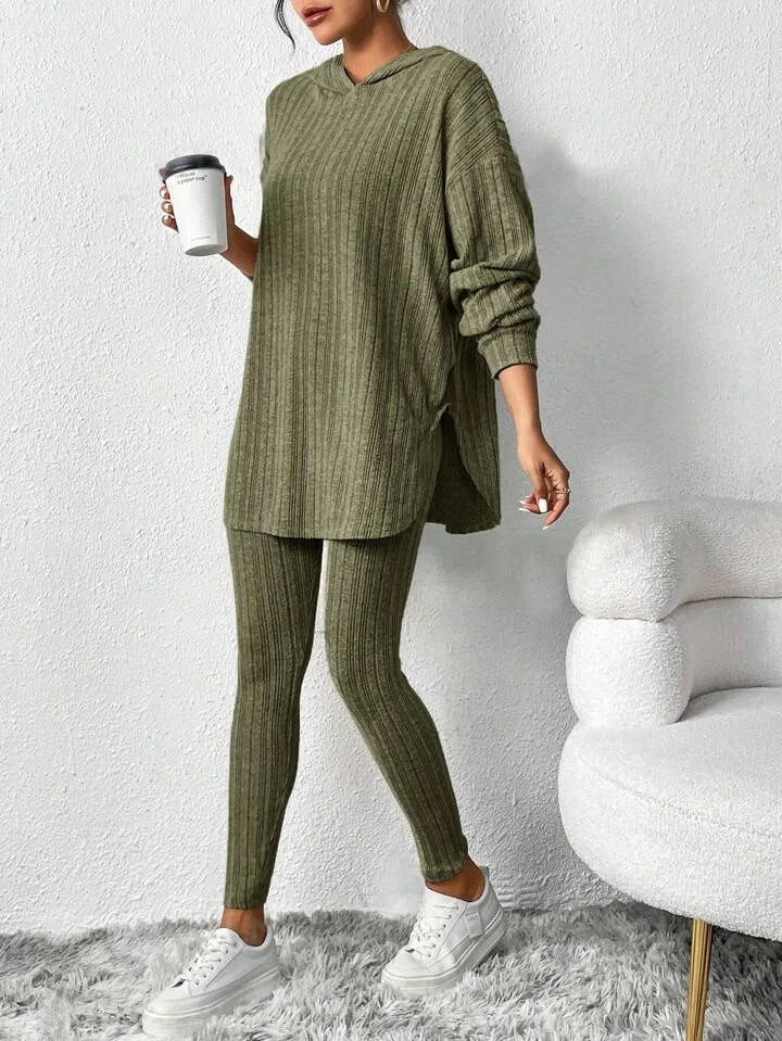 2025 Autumn and Winter European and American Women's Clothing Loose Hooded Long Sleeve Casual Trousers Thread Set