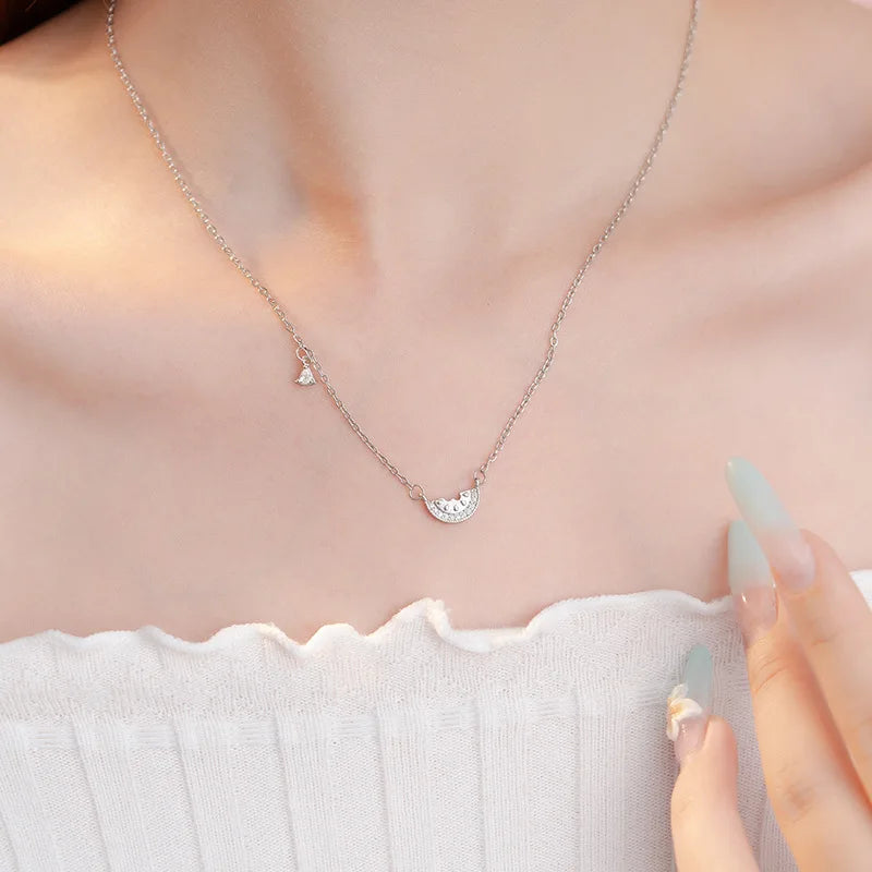 925 Sterling Silver Exquisite Summer Seaside Watermelon Pendant Necklace For Women Choker Chain Wedding Party Jewelry Gift