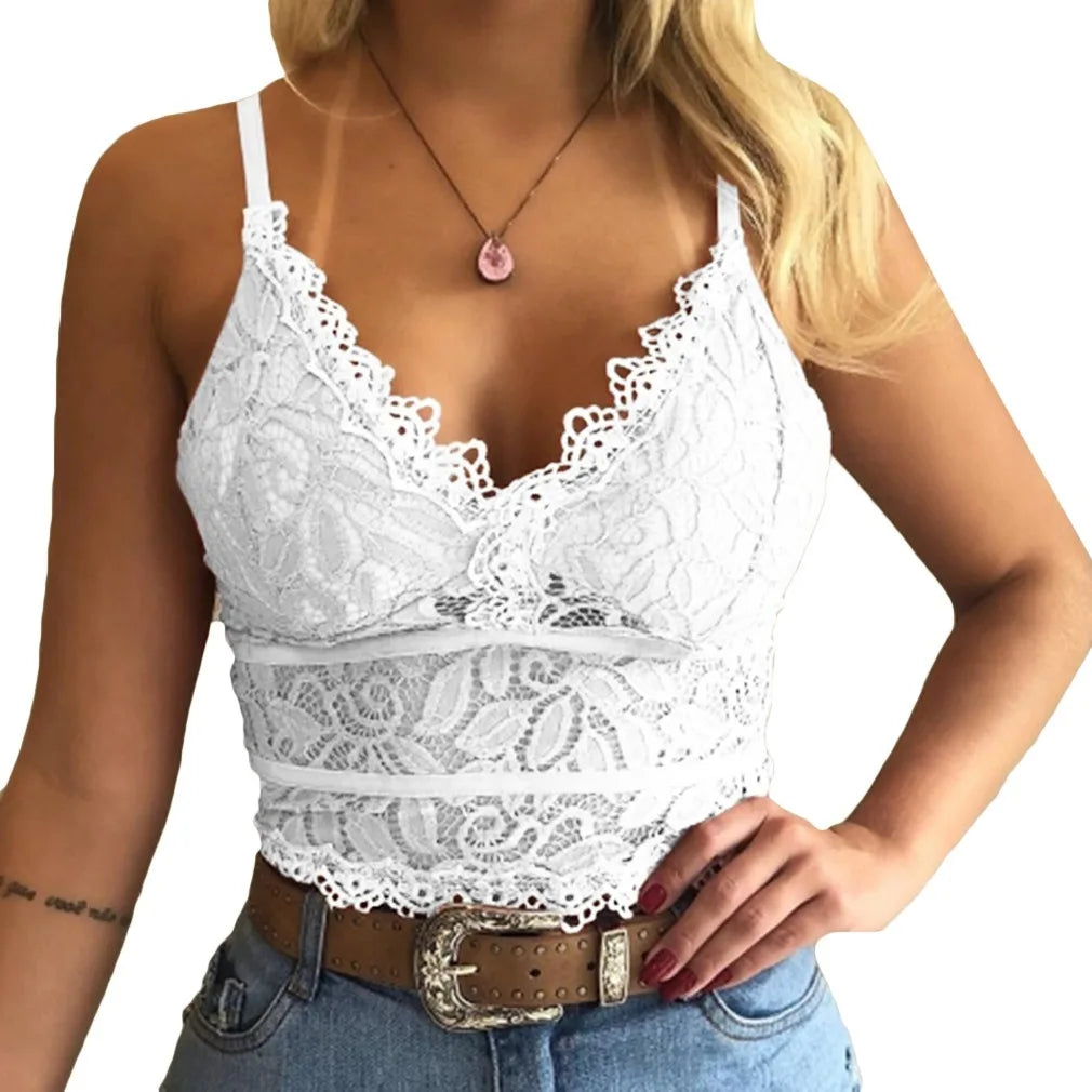2023 European American women vests women's clothing sexy perspective Lace suspenders Fashion outerwear underwear tank top vest