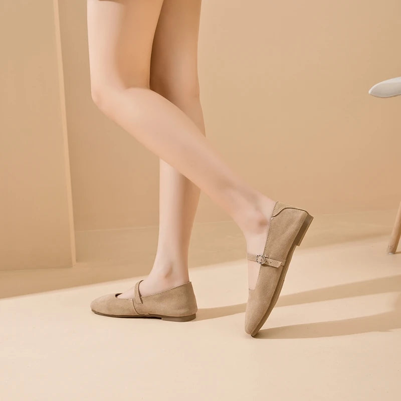 AIYUQI Mary Jane Women's Shoes 2026 New Suede Leather Non-slip Women Ballet Flat Shoes Square Toe Comfortable Female Shoes