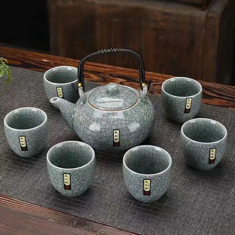 Exquisite Crackle Glaze Kung Fu Tea Set with Premium Teapot in Elegant Gift Box