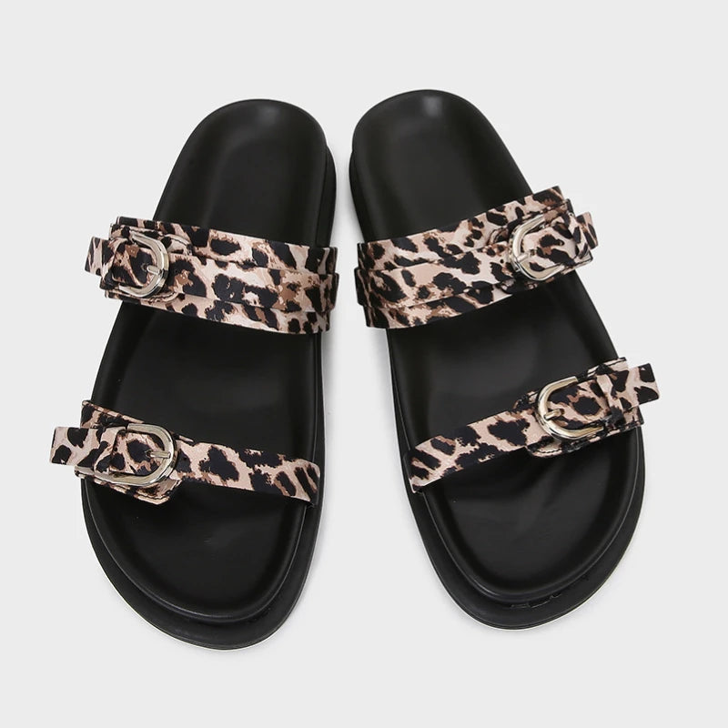 2025 Women's Summer Shoes Casual Platform Leopard Print Outside Beach Shoes for Ladies Open Toe Plus Size Fashion Footwear