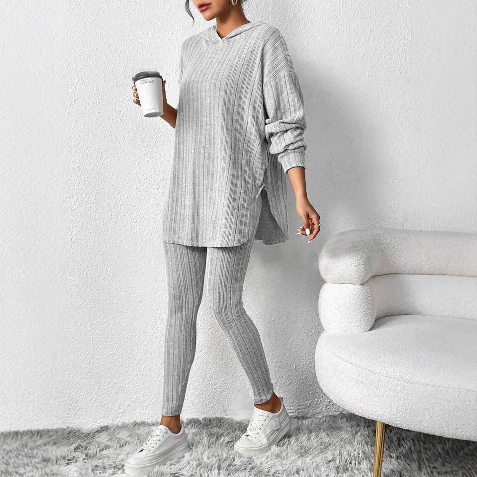 2025 Autumn and Winter European and American Women's Clothing Loose Hooded Long Sleeve Casual Trousers Thread Set