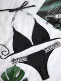 2025 Halter Shiny Crystal Diamond Bikini Women Swimsuit Female Swimwear Rhinestone Bikini Set Rhinestone Brazilian Bathing Suit