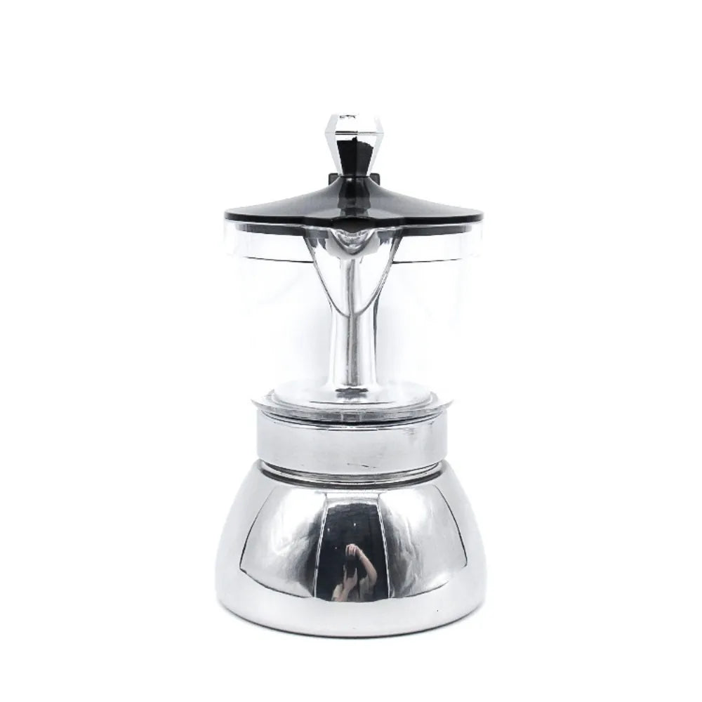 4/6 Cups Visible Moka Pot Transparent Pot Body Stainless Steel Coffee Maker Pot Universal Espresso Italian Coffee Machine