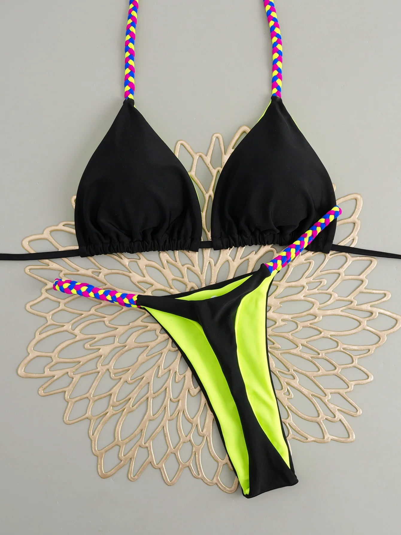 2026 New Bikinis Women Swimsuit Sexy Swimwear Halter Bikini Set Lace-up Biquine Brasileiro Thong Print Beachwear Party Wear