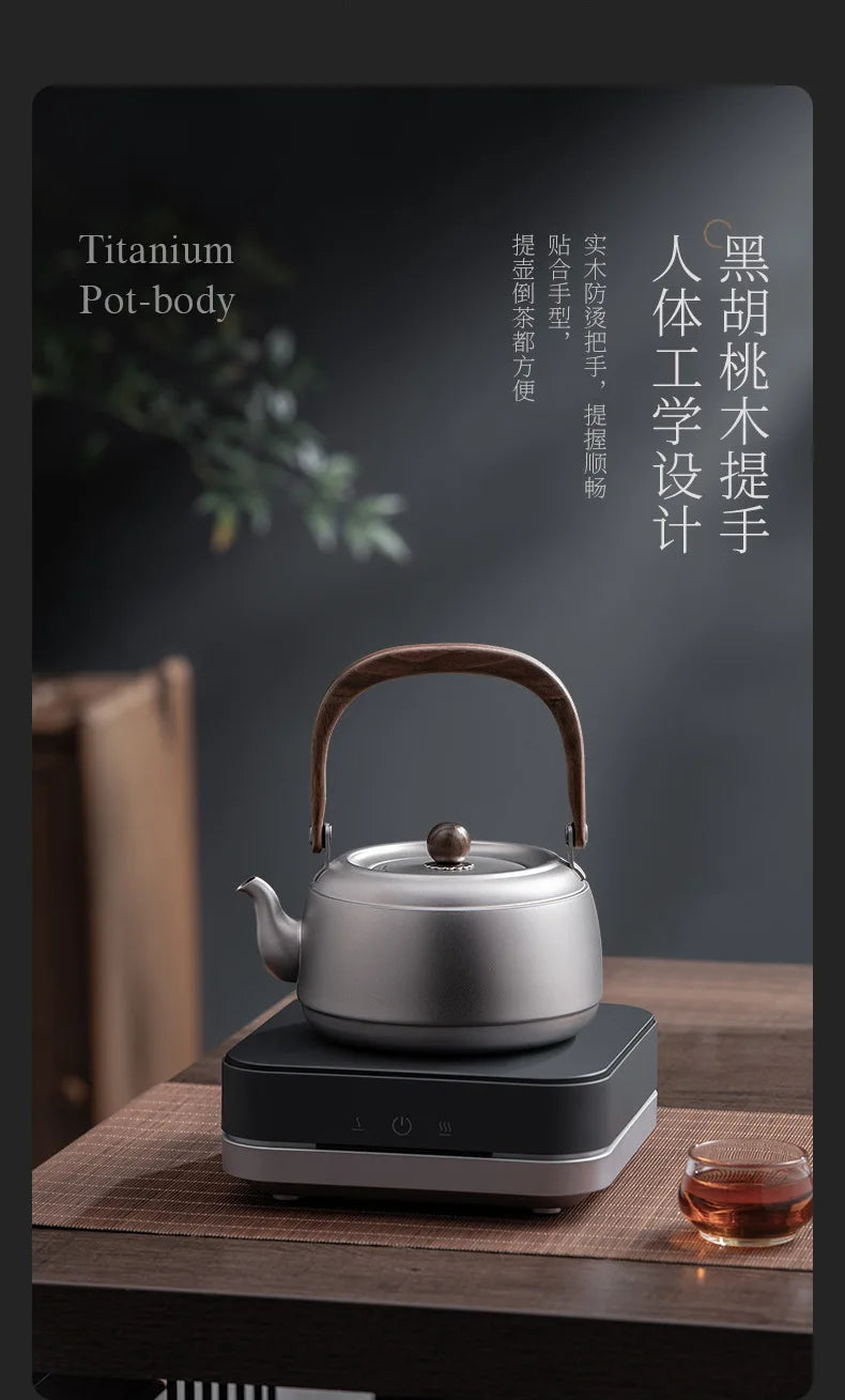 0.8/1/1.5L Pure Titanium Kettle With Anti-scalding Handle,Antibacterial And Anti-mold Cookware,Home/Outdoor Lightweight Teapot