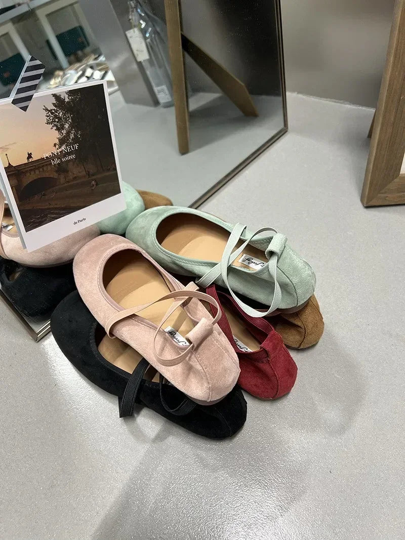 Designer Ankle Lace Up Women Ballet Flats Fashion Shallow Soft Sole Footwear Ladies Casual Outdoor Ballerina Shoes