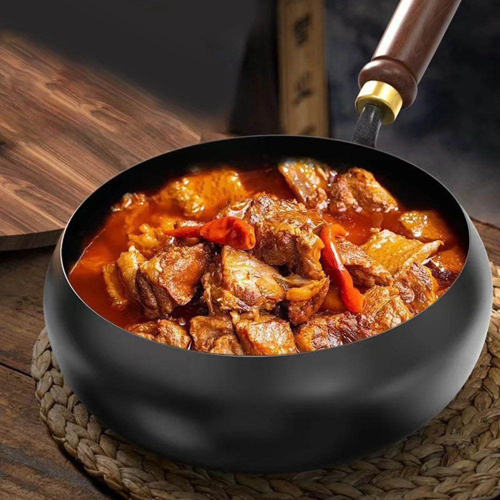 1pcs Iron Pot Big Belly Pot Pure Hand Forged Small Frying Pan Uncoated Iron Pot Non-stick Household Wok ﻿