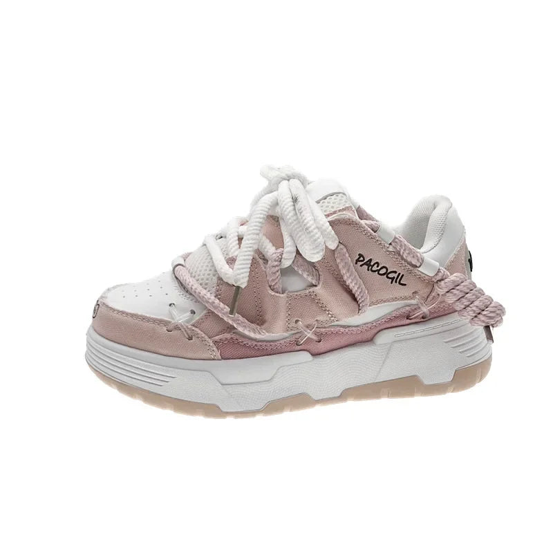 Cute Harajuku Sneakers Women's Running Shoes New Blue Thick Platform Sneakers Students Outdoor Casual Pink Vulcanized Shoes 42