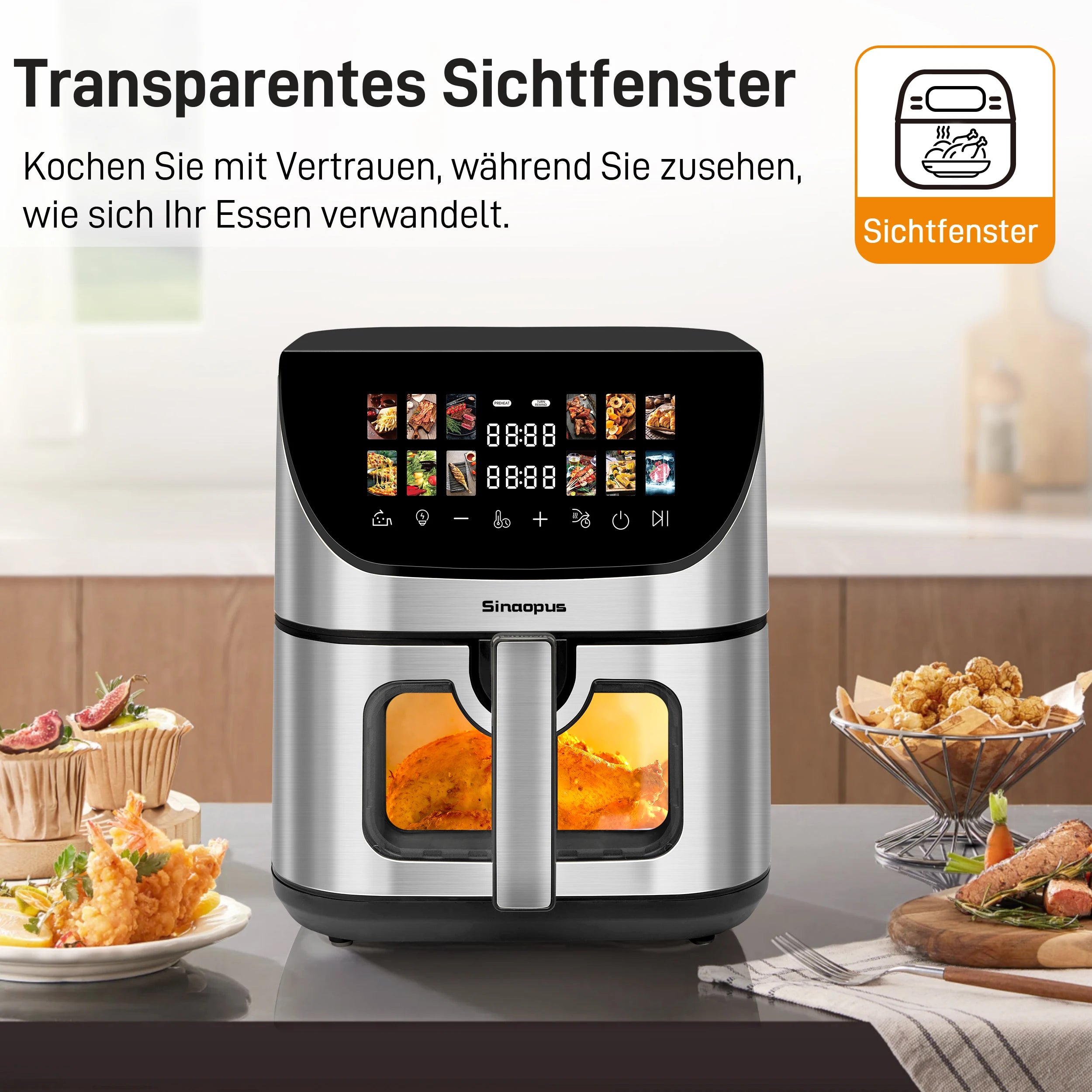 9L Multi Function air fryers Smart machine Viewing Window Electric Hot fryer Oilless Cooker with LED Touch Control,Family oven