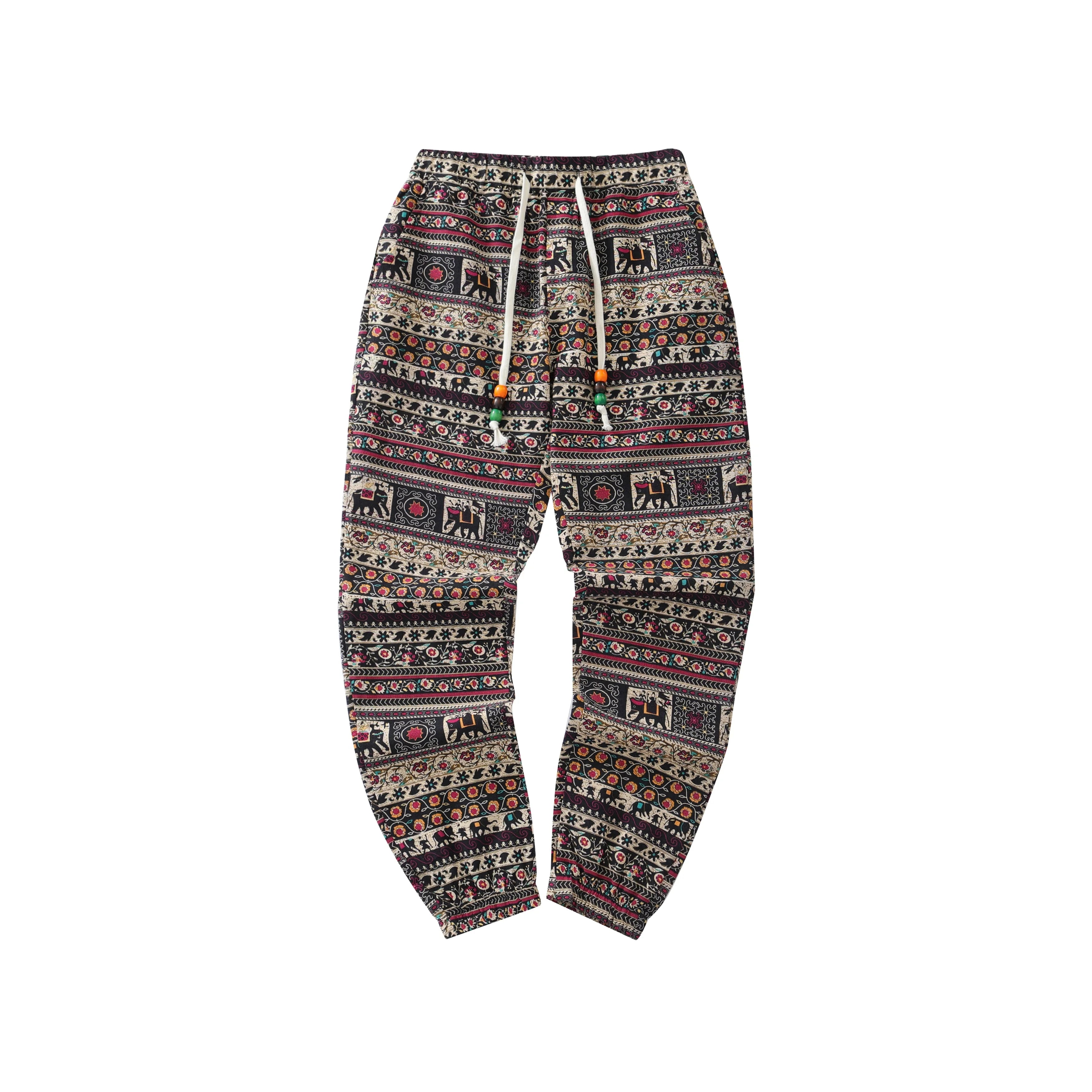 Cotton Blend Men's Casual Drawstring Ethnic Style Graphic Print Breathable LightWeight Pants With Pockets For Outdoor Activities