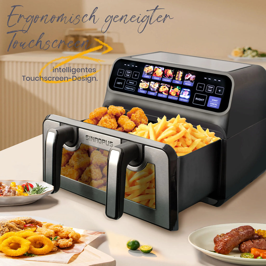 2200W Hot Air Fryer Dual Basket 9L Multi-Function Air Fryers with LED Touch Screen Timable Auto Programmes,Family Oven Size