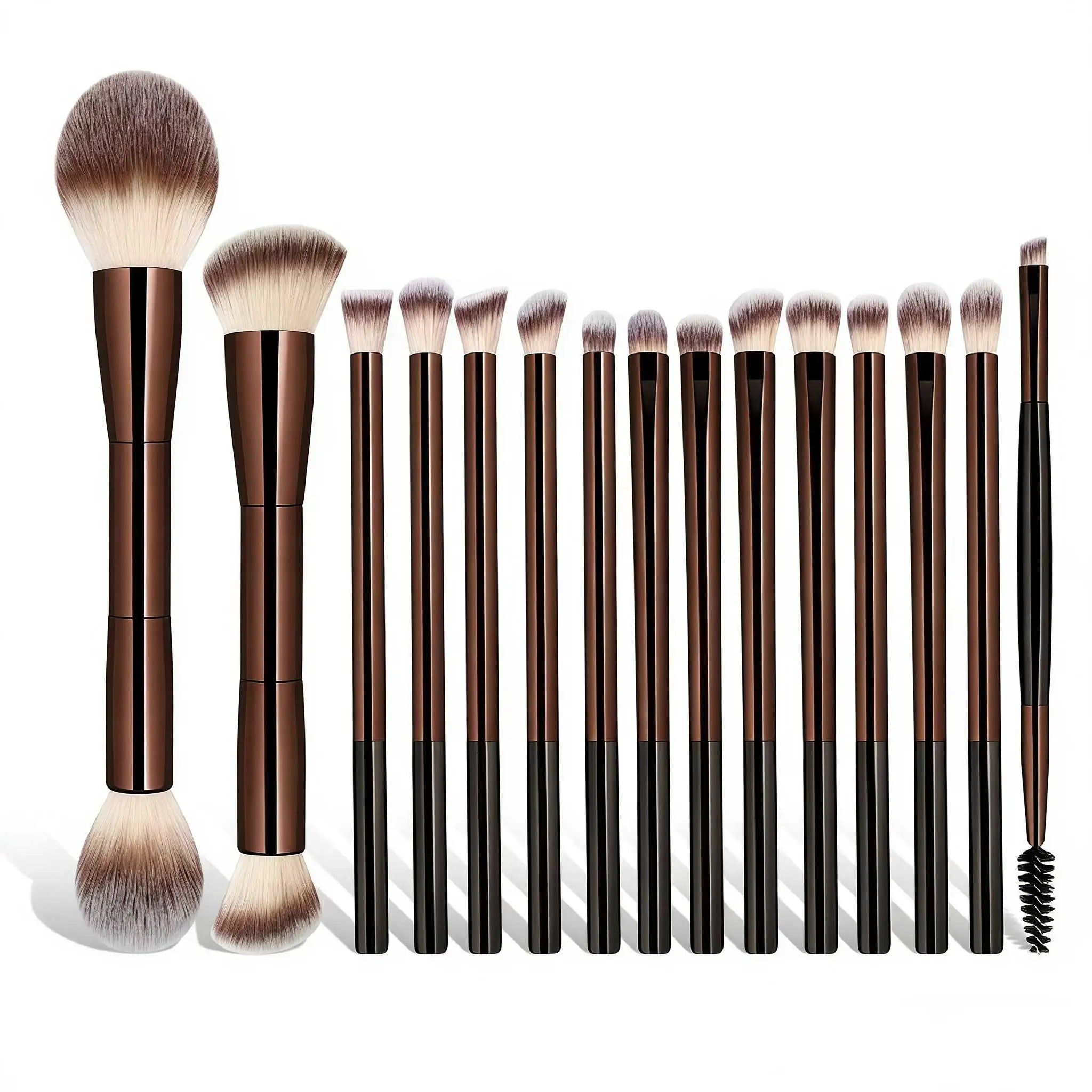15 PCS Makeup Brushes Double-ended Makeup Brush Set Double Sided Angled/Round Top Brush Foundation Contour Blending Eyebrow Eyes