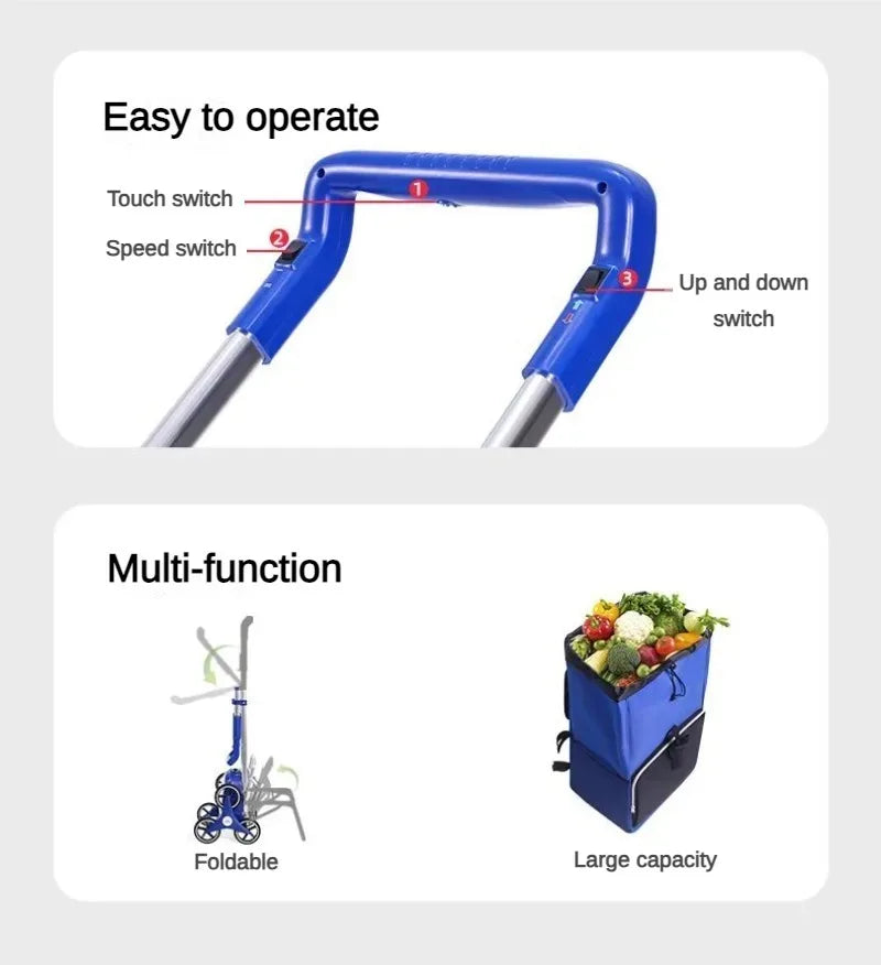 Electric Shopping Cart Folding Silent Outdoor Portable Stair Climbing Machine with Wheel Storage Bag Shopping Car Household Item