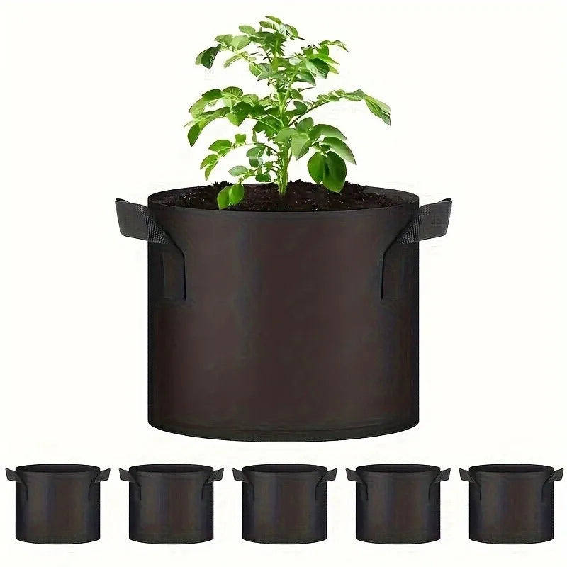 5pcs Felt Plant Grow Bag Breathable Garden Planting Pouch for Vegetables Flowers Herbs Reusable Fabric Planter Pot