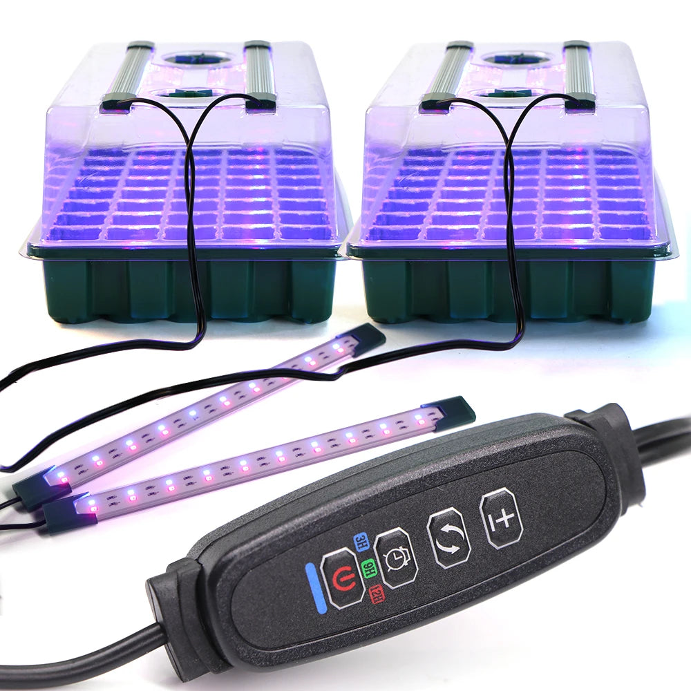 40/80 Cells Seed Starter Tray with 2 Long Strip Grow Light Seed Starter Kit with Humidity Dome for Home Garden Plants Cultivate