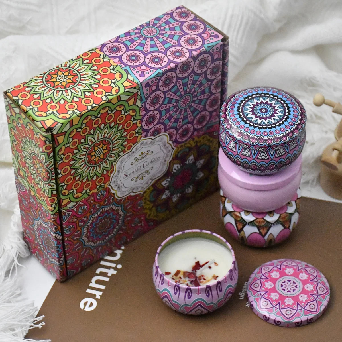 4Pcs/Box Scented Candle Set Gift Islamic Arabian Patterns Fragrance Candle Jar DIY Smokeless Couples Romantic Incense Candles