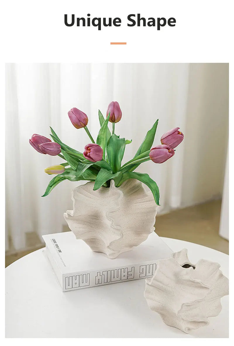 Ceramic Coral Vase Nordic Art Dry Flower Vase Pot Beige Matte Container for Flower Pampas Grass Living Room Tabletop Decoration