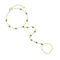 2023 Summer Jewelry Pendant Link Chain Ring Bracelet for Women White Green Blue Stone CZ Gold Plated Adjust Bracelet Accessories