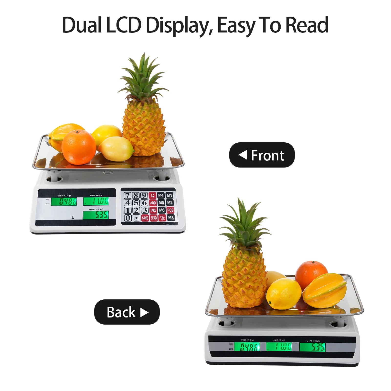 0KG Digital Price Scale Electronic Price Computing Scale with Stainless Steel Large Platform Dual LCD Display Big Button