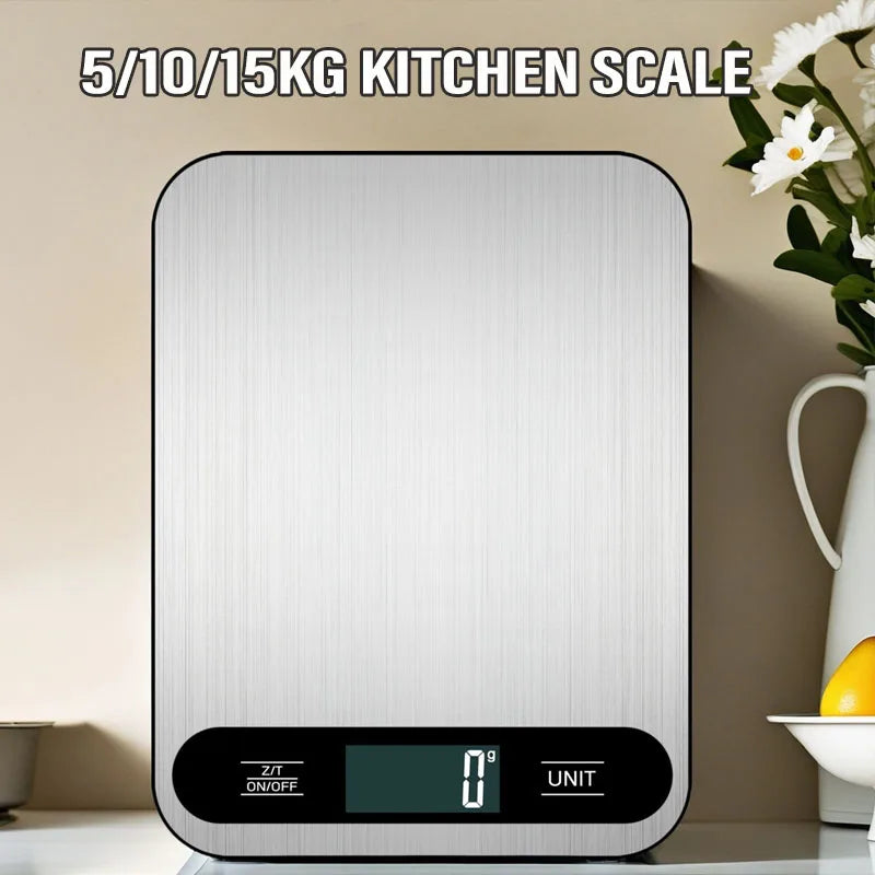 5/10/15kg 1g Digital Kitchen Scale LCD Display Stainless Steel Electronic Scales Home Jewelry Food Snacks Weighing Baking Tools