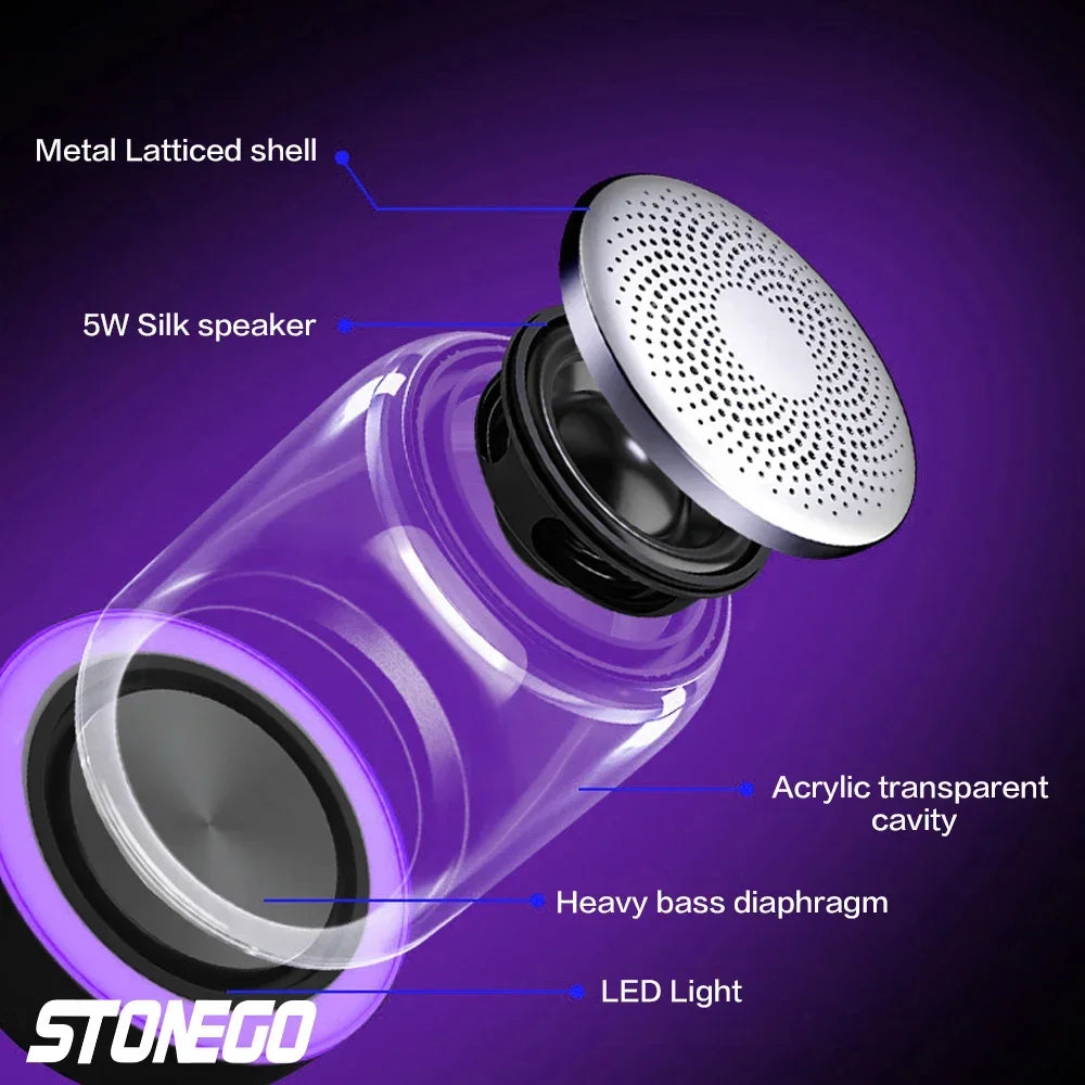 Colorful Portable Bluetooth Speaker Wireless Stereo TWS Transparent Crystal LED Music Player with TF Card