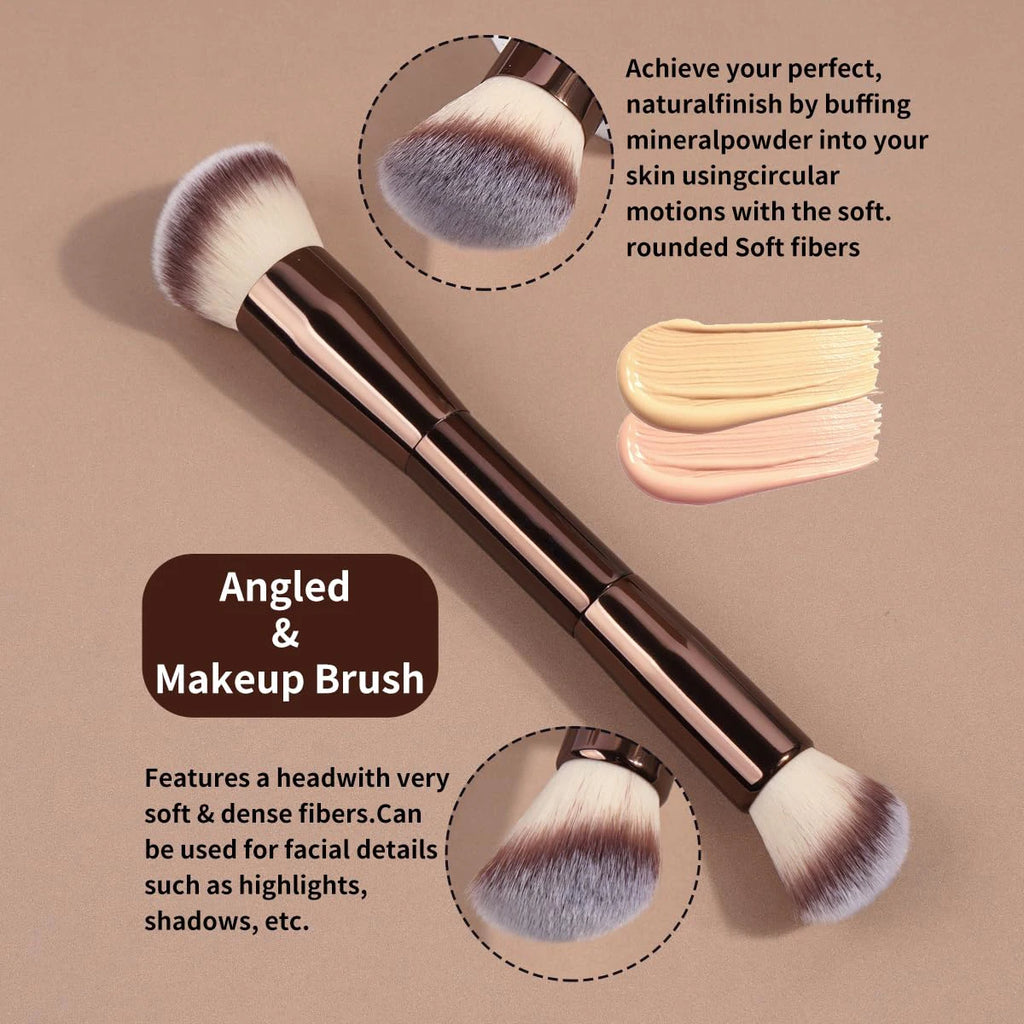 15 PCS Makeup Brushes Double-ended Makeup Brush Set Double Sided Angled/Round Top Brush Foundation Contour Blending Eyebrow Eyes