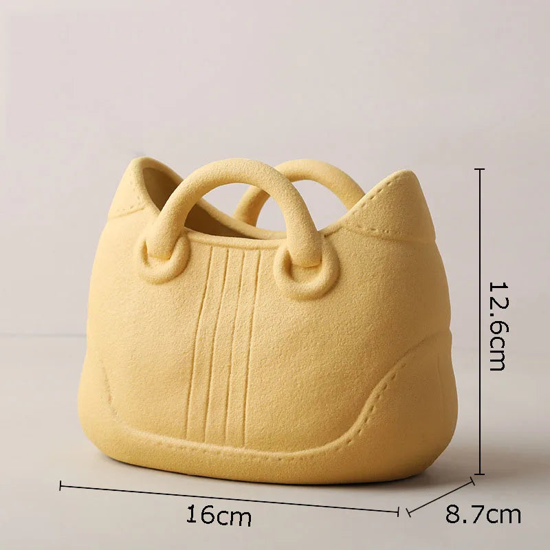 Creative Woven Handbag Vase Ceramic Flower Pots Decorative Flower Arrangement Desk Decoration Ornaments Crafts Floral Vases