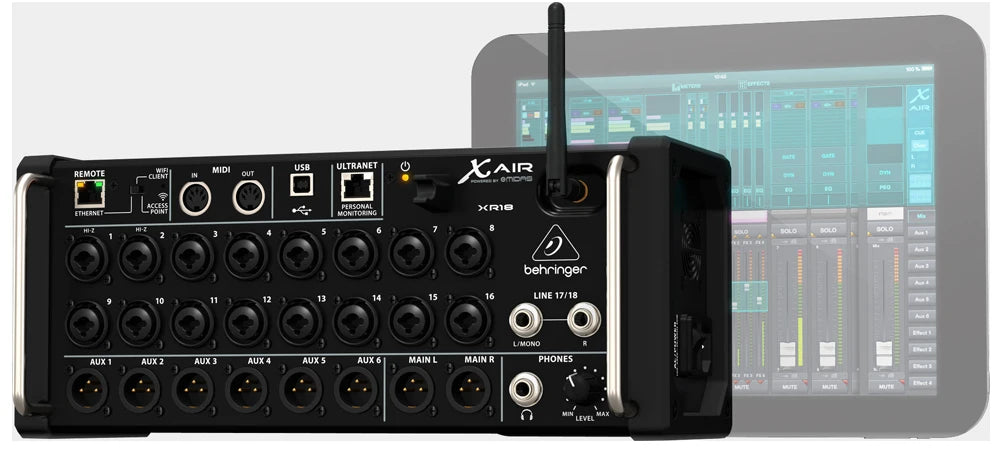 Behringer X Air XR18 18-channel Rackmount Digital Mixer for iPad/Android Tablet with 16  Midas Preamps, Wi-Fi and USB Interface