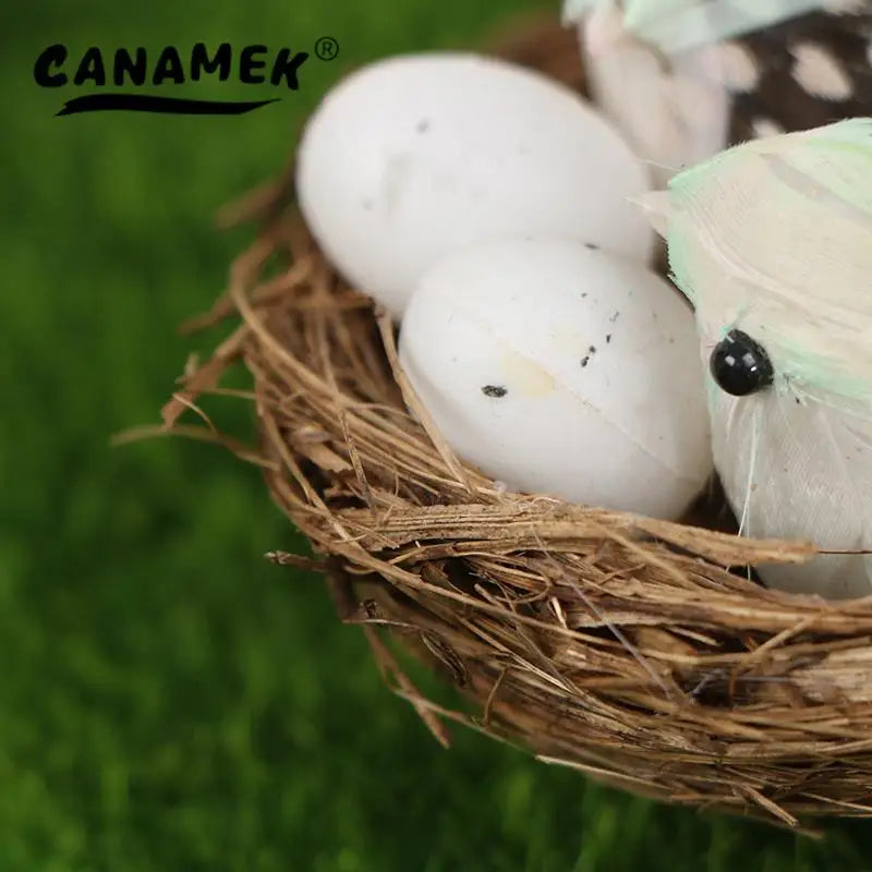 1 Set Artificial Feathered Birds & Nest & Egg Creative Craft Birds Sculpture Art Decoration Home Garden